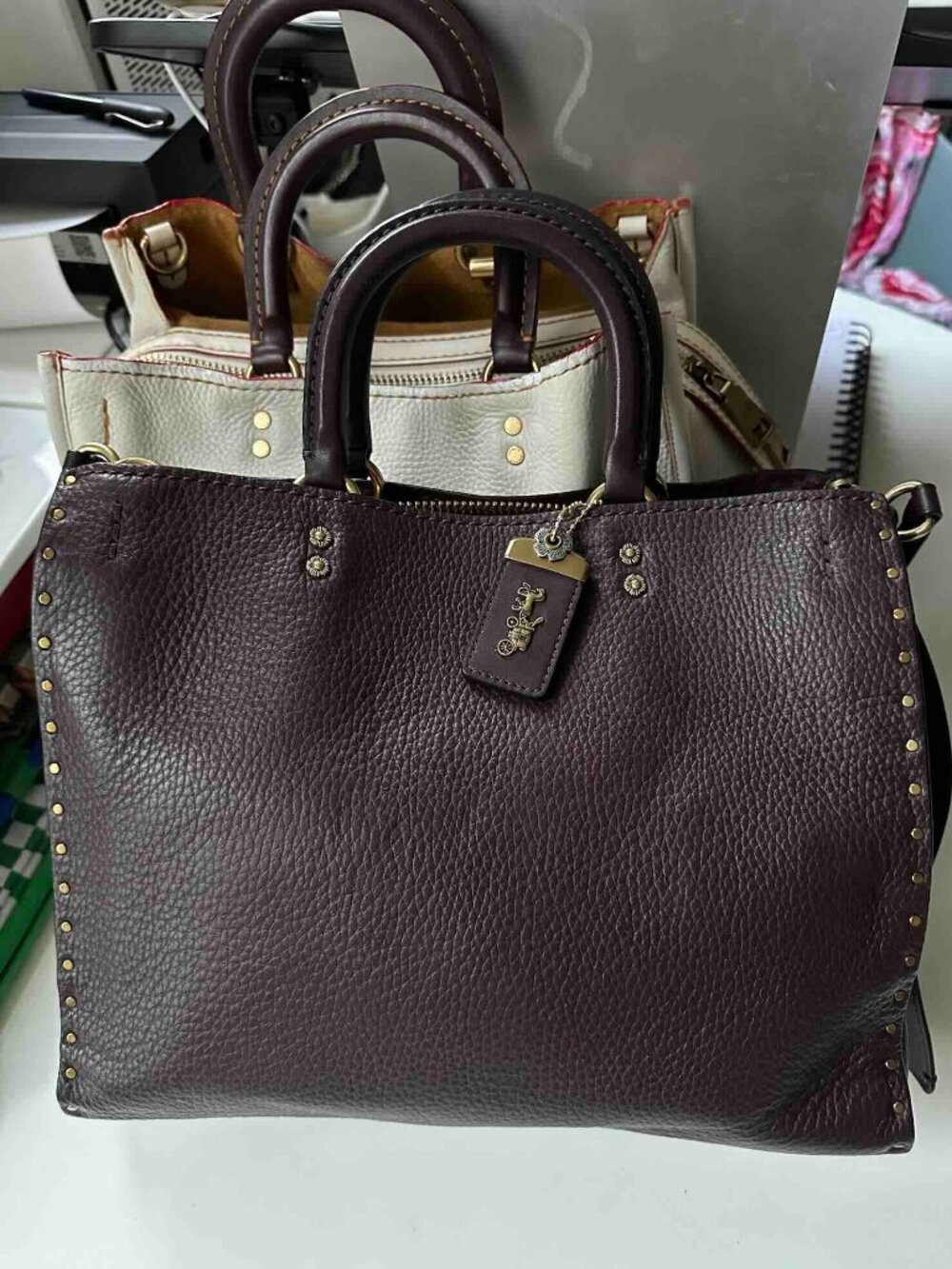 COACH Rogue 30/31 1941 Oxblood Brass Border Rivets TeaRose Leather bag RARE - Picture 6 of 15